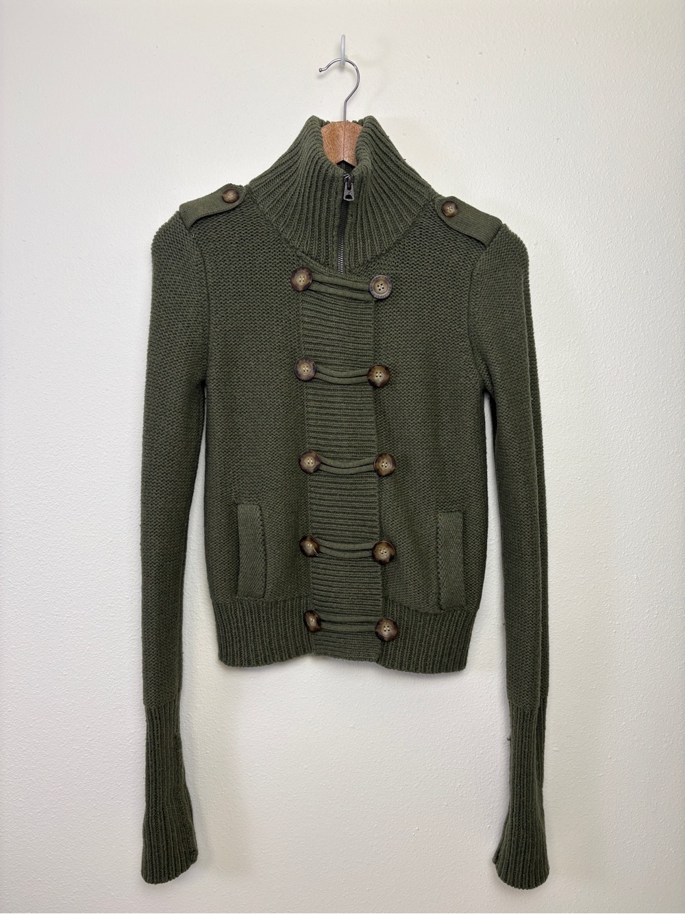 Vintage Y2K Olive Green Military-Style Turtleneck Gorpcore Utility Granola
